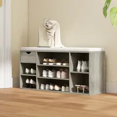 HOMCOM Shoe Storage Bench with Cushion - Grey - 8
