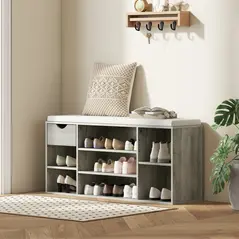 HOMCOM Shoe Storage Bench with Cushion - Grey - 2