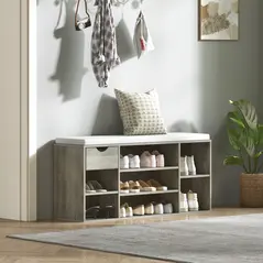 HOMCOM Shoe Storage Bench with Cushion - Grey - 7