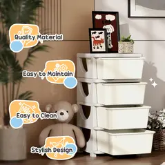 HOMCOM Four-Tier Kids Storage Boxes, with Four Drawers - White - 7