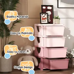 HOMCOM Four-Tier Kids Storage Boxes, with Four Drawers, Pink - 7