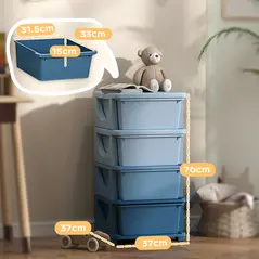 HOMCOM Four-Tier Kids Storage Boxes, with Four Drawers - Blue - 3