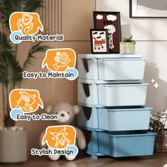 HOMCOM Four-Tier Kids Storage Boxes, with Four Drawers - Blue - 7