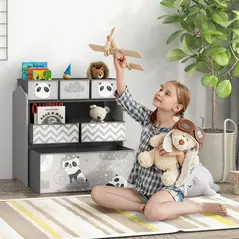 ZONEKIZ Kids Storage Unit, Toy Storage Organiser, with Six Fabric Bins, for Bedrooms, Playrooms, Nurseries - Grey - 2