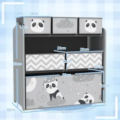 ZONEKIZ Kids Storage Unit, Toy Storage Organiser, with Six Fabric Bins, for Bedrooms, Playrooms, Nurseries - Grey - 3