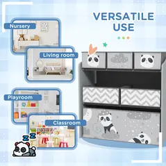 ZONEKIZ Kids Storage Unit, Toy Storage Organiser, with Six Fabric Bins, for Bedrooms, Playrooms, Nurseries - Grey - 6