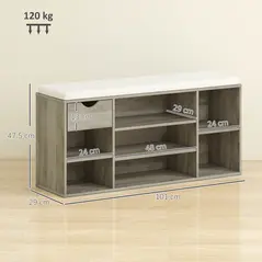 HOMCOM Shoe Storage Bench with Cushion - Grey - 3