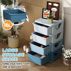 HOMCOM Four-Tier Kids Storage Boxes, with Four Drawers - Blue - 4
