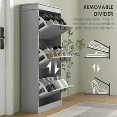 HOMCOM Three-Drawer Minimalistic Shoe Cabinet - Grey - 6