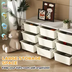 HOMCOM Kids Storage Unit, with Nine Drawers - Cream - 4