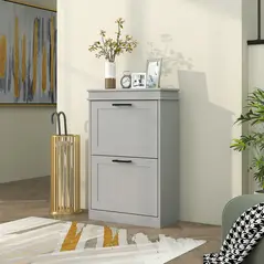 HOMCOM Two-Drawer Minimalistic 10-Shoe Cabinet - Grey - 8
