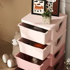 HOMCOM Four-Tier Kids Storage Boxes, with Four Drawers, Pink - 8