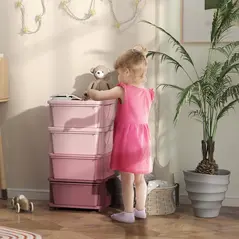 HOMCOM Four-Tier Kids Storage Boxes, with Four Drawers, Pink - 2