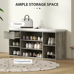 HOMCOM Shoe Storage Bench with Cushion - Grey - 4