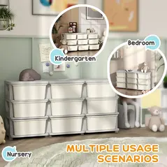 HOMCOM Kids Storage Unit, with Nine Drawers - Cream - 5
