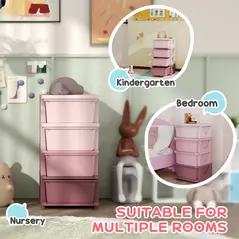 HOMCOM Four-Tier Kids Storage Boxes, with Four Drawers, Pink - 6