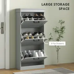 HOMCOM Three-Drawer Minimalistic Shoe Cabinet - Grey - 4