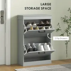 HOMCOM Two-Drawer Minimalistic 10-Shoe Cabinet - Grey - 4