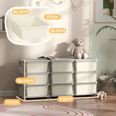 HOMCOM Kids Storage Unit, with Nine Drawers - Cream - 3
