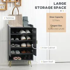 HOMCOM Entryway Furniture Set for 19 Pairs of Shoes, Hallway Shoe Cabinet with Adjustable Shelves, Shoe Storage Bench with Steel Legs, Grey - 4