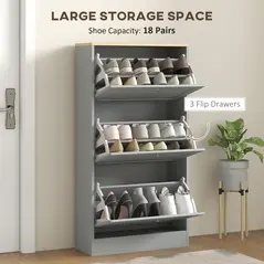 HOMCOM Modern Compact Three-Drawer Shoe Storage Cabinet - Grey - 4