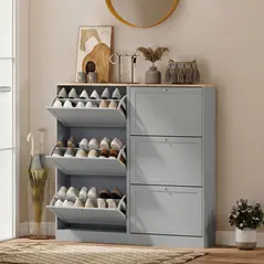 HOMCOM Modern Compact Three-Drawer Shoe Storage Cabinet - Grey - 8