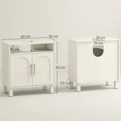 HOMCOM Under Sink Cabinet for Basin without Pedestal - Cream White - 3