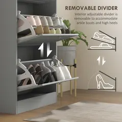 HOMCOM Modern Compact Three-Drawer Shoe Storage Cabinet - Grey - 6