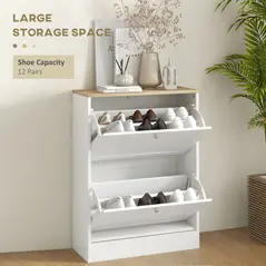 HOMCOM Two Flip Drawer Shoe Cabinet - White - 4