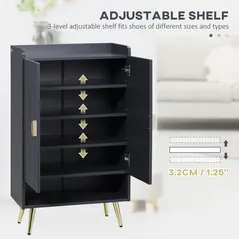 HOMCOM Entryway Furniture Set for 19 Pairs of Shoes, Hallway Shoe Cabinet with Adjustable Shelves, Shoe Storage Bench with Steel Legs, Grey - 5