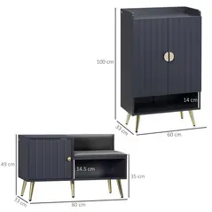 HOMCOM Entryway Furniture Set for 19 Pairs of Shoes, Hallway Shoe Cabinet with Adjustable Shelves, Shoe Storage Bench with Steel Legs, Grey - 3