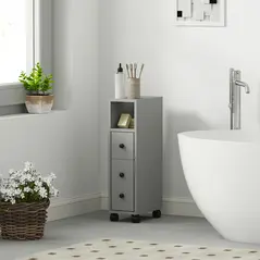 kleankin Slimline Bathroom Storage Cabinet - Grey - 2