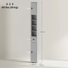 kleankin 180cm Slim Bathroom Cabinet, with Drawer, Shelves and Cupboards - Grey - 3