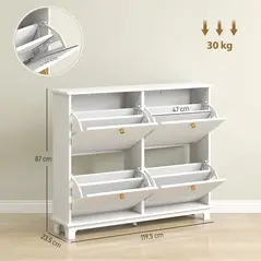 HOMCOM Narrow Shoe Storage Cabinet, Slim Shoe Cabinet with 4 Flip Drawers, Adjustable Shelves for 16 Pairs of Shoes, White - 3