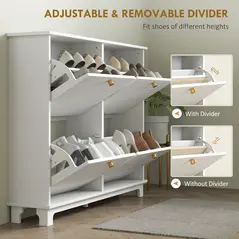 HOMCOM Narrow Shoe Storage Cabinet, Slim Shoe Cabinet with 4 Flip Drawers, Adjustable Shelves for 16 Pairs of Shoes, White - 5