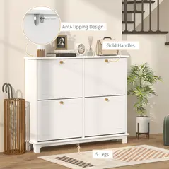 HOMCOM Narrow Shoe Storage Cabinet, Slim Shoe Cabinet with 4 Flip Drawers, Adjustable Shelves for 16 Pairs of Shoes, White - 6