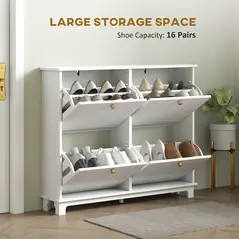 HOMCOM Narrow Shoe Storage Cabinet, Slim Shoe Cabinet with 4 Flip Drawers, Adjustable Shelves for 16 Pairs of Shoes, White - 4