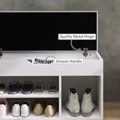 HOMCOM Shoes Cabinet Bench Hidden Storage Padded Seat Organiser Footwear Rack Hallway Cream White - 6