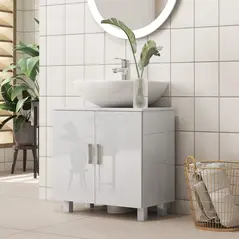 HOMCOM Bathroom Under Sink Cabinet for Basin without or with Pedestal - High Gloss White - 2