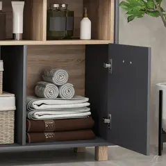 HOMCOM Freestanding Bathroom Cabinet, Bathroom Storage Unit, Bathroom Storage Cabinet with Open Compartments and Double Doors - 8