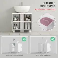 HOMCOM Bathroom Under Sink Cabinet for Basin without or with Pedestal - High Gloss White - 4