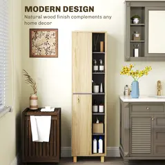 HOMCOM Multi-Storage Slim Bathroom Cabinet - Wood-Effect - 5