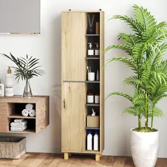 HOMCOM Multi-Storage Slim Bathroom Cabinet - Wood-Effect - 7