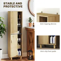 HOMCOM Multi-Storage Slim Bathroom Cabinet - Wood-Effect - 6