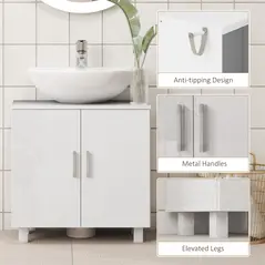 HOMCOM Bathroom Under Sink Cabinet for Basin without or with Pedestal - High Gloss White - 7