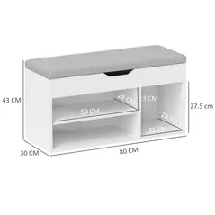 HOMCOM Shoes Cabinet Bench Hidden Storage Padded Seat Organiser Footwear Rack Hallway Cream White - 3