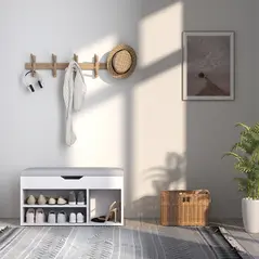 HOMCOM Shoes Cabinet Bench Hidden Storage Padded Seat Organiser Footwear Rack Hallway Cream White - 8