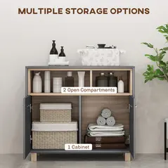 HOMCOM Freestanding Bathroom Cabinet, Bathroom Storage Unit, Bathroom Storage Cabinet with Open Compartments and Double Doors - 4