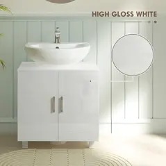 HOMCOM Bathroom Under Sink Cabinet for Basin without or with Pedestal - High Gloss White - 6