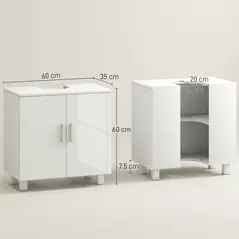 HOMCOM Bathroom Under Sink Cabinet for Basin without or with Pedestal - High Gloss White - 3